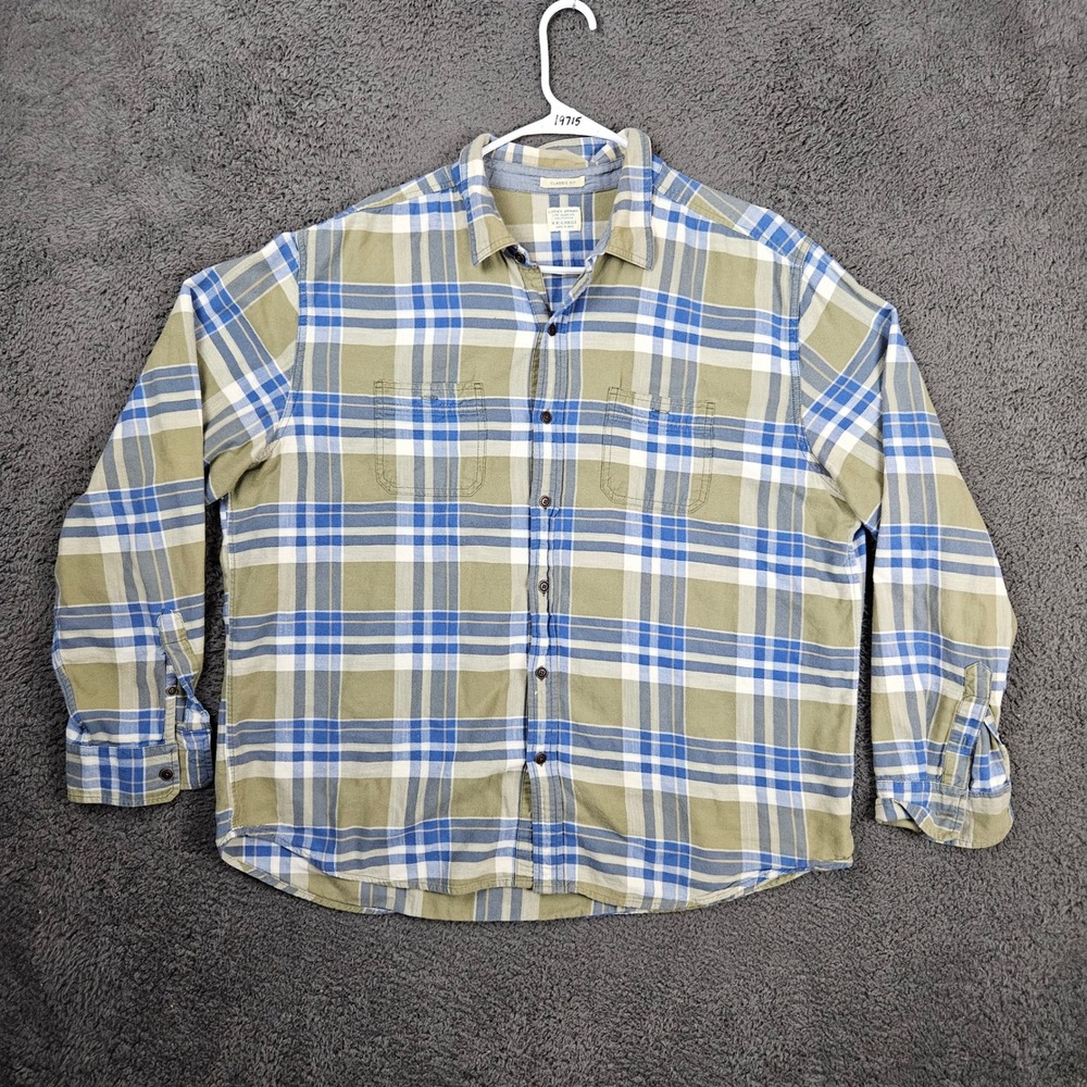 Lucky Brand Mens XXL Classic Fit Plaid Button Down Shirt Green Blue